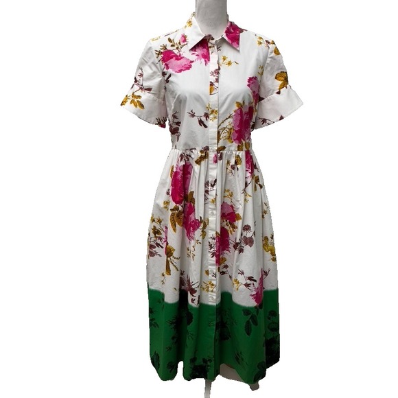Erdem Fit And Flare Dip Dye Floral Shirtdress Womens 6 Artsy Teacher  Coquette